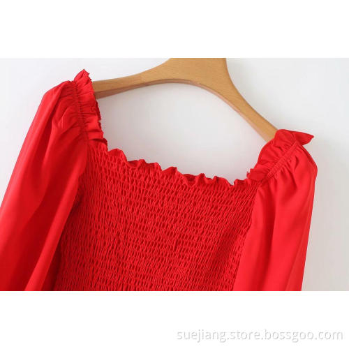 Women's Square Collar Stretch Elastic Tops Blouses